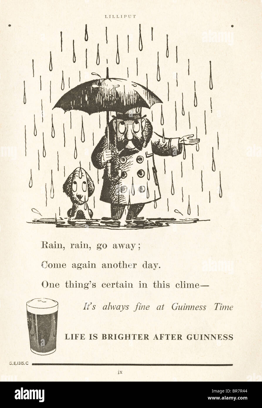 In bianco e nero un annuncio per Guinness all'interno della rivista Lilliput datata novembre 1947 Foto Stock
