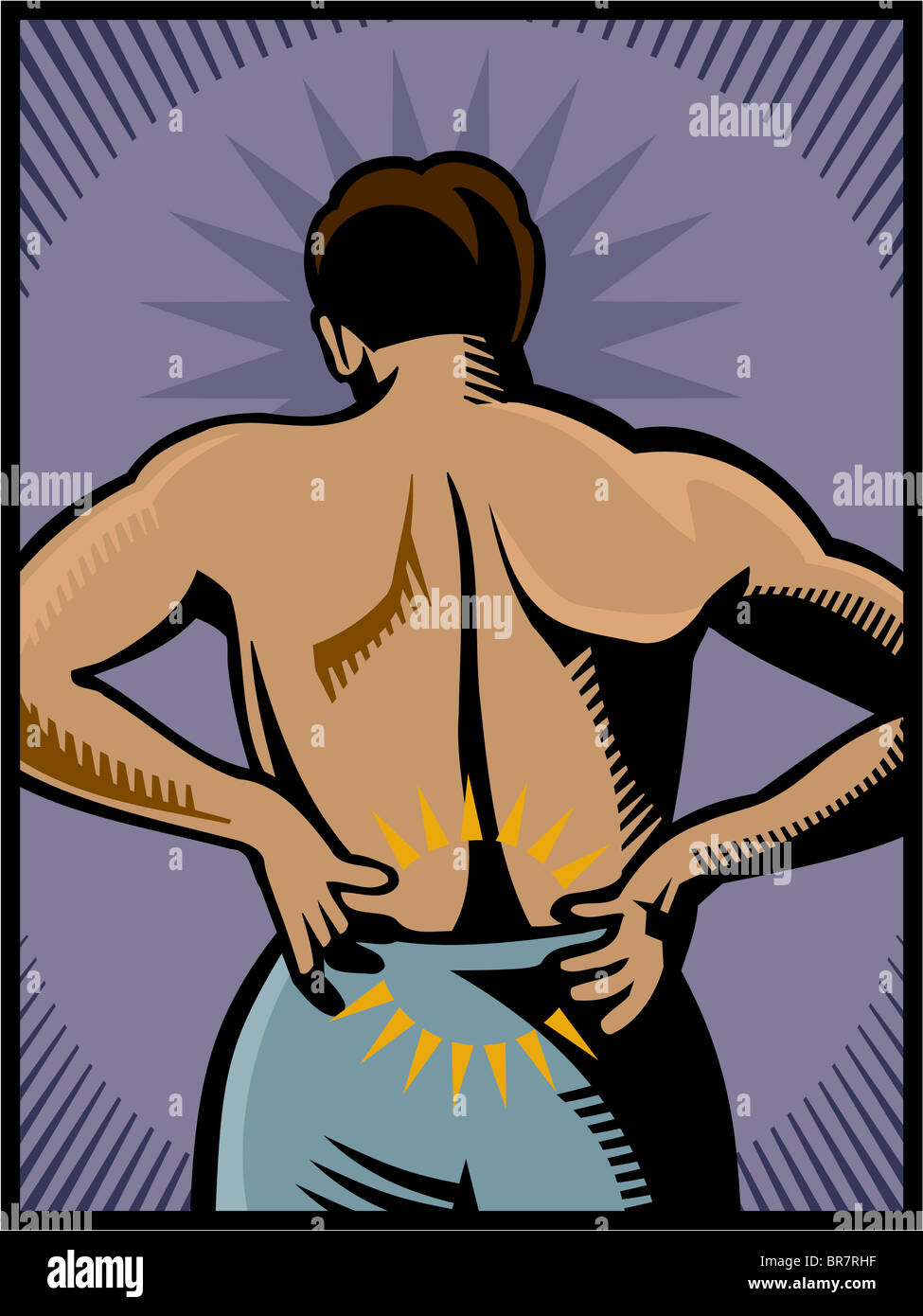Un uomo sperimenta i dolori alla parte inferiore della schiena Foto Stock