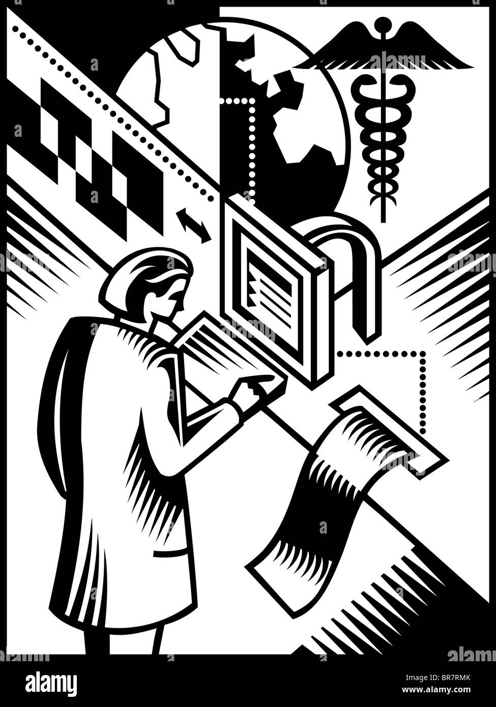 Un bianco e nero disegno della tecnologia sanitaria Foto Stock