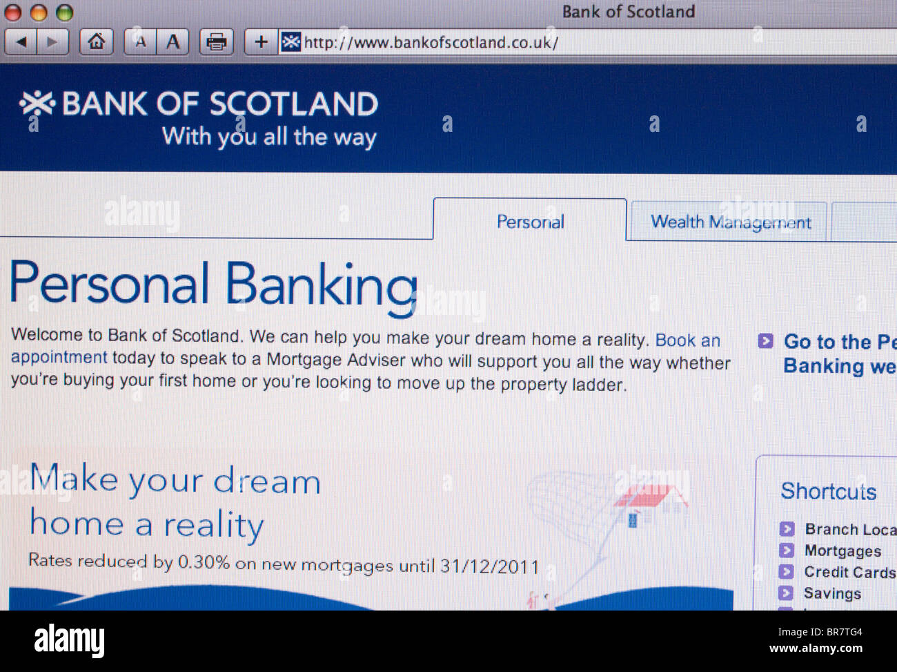 Bank of Scotland screenshot del sito web Foto Stock