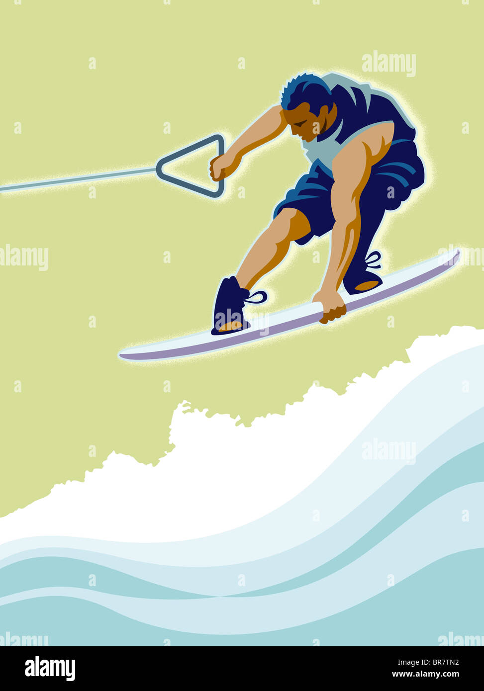 Una illustrazione di un uomo wakeboarding Foto Stock