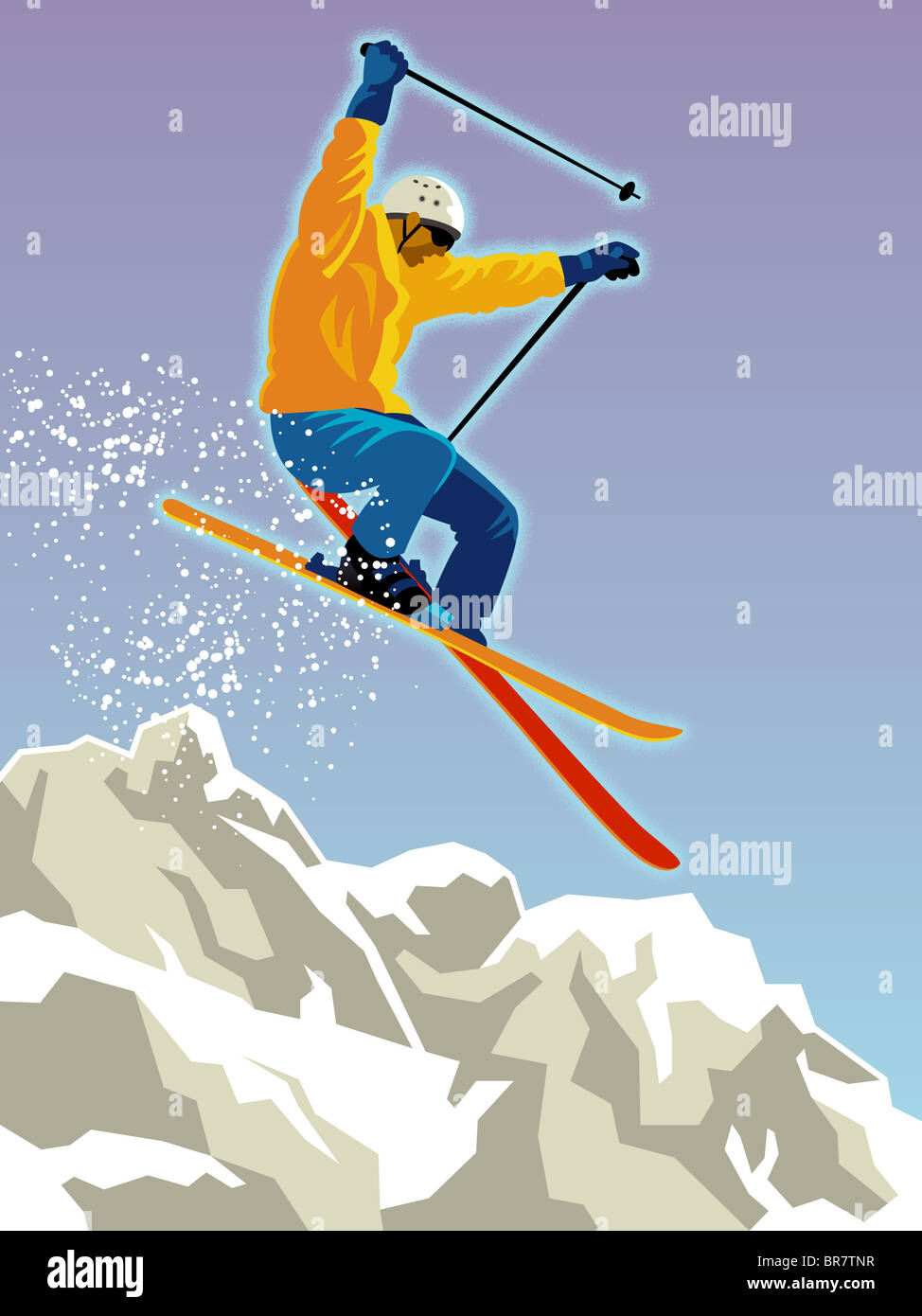 Un sciatore sciare giù da un pendio Foto Stock