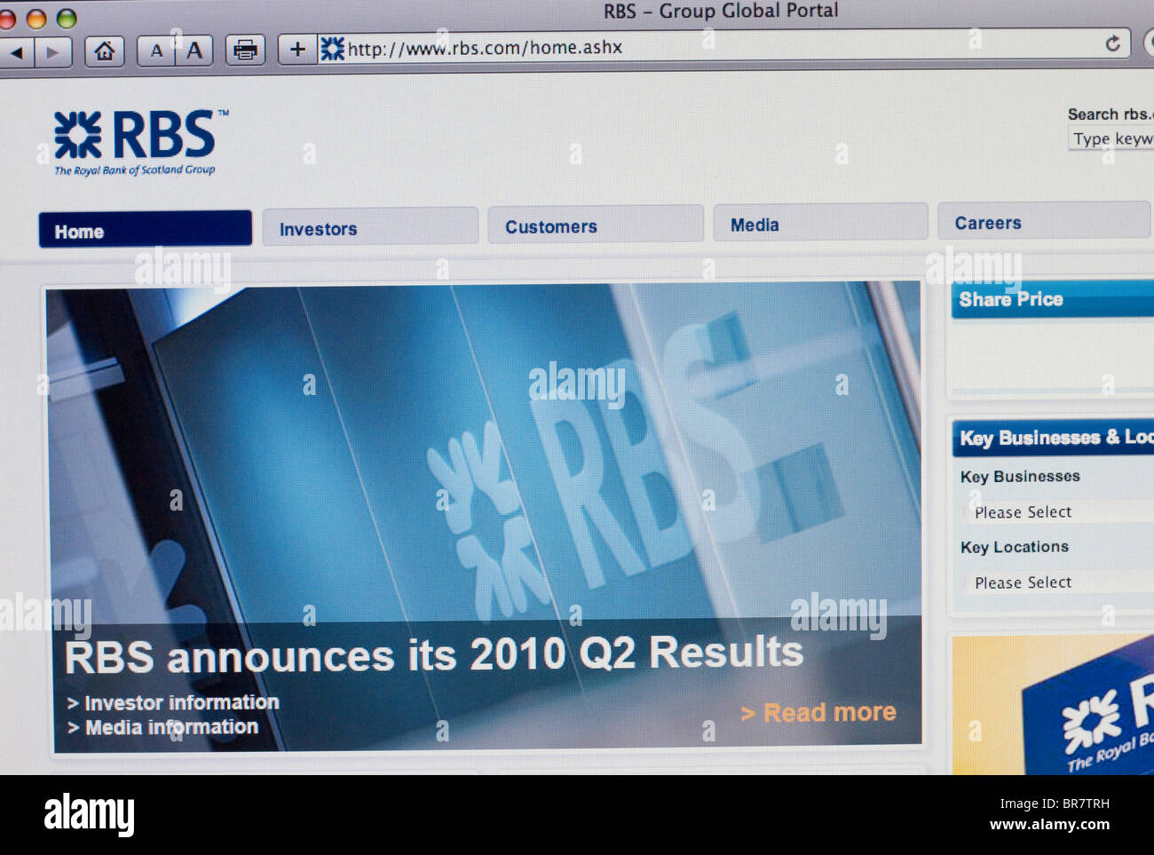 Royal Bank of Scotland screenshot del sito web Foto Stock
