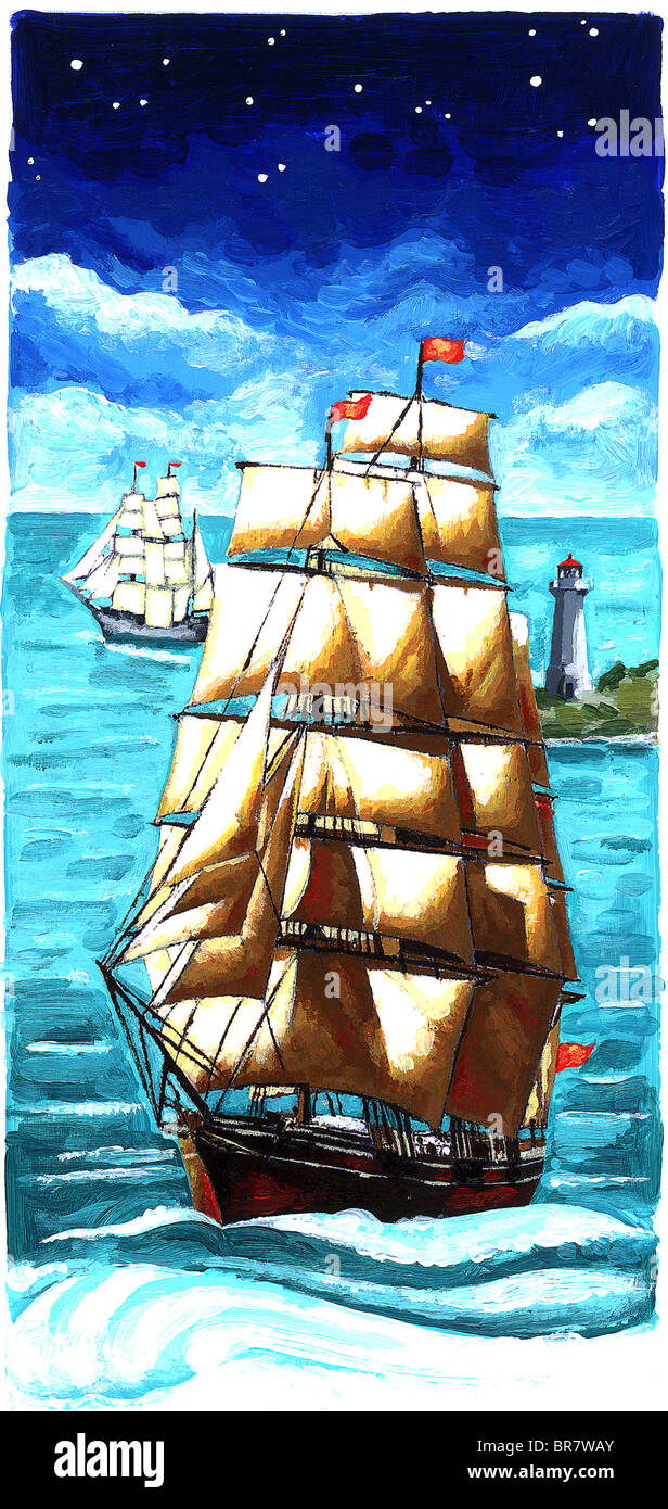 Illustrazione di Tall navi in mare Foto Stock