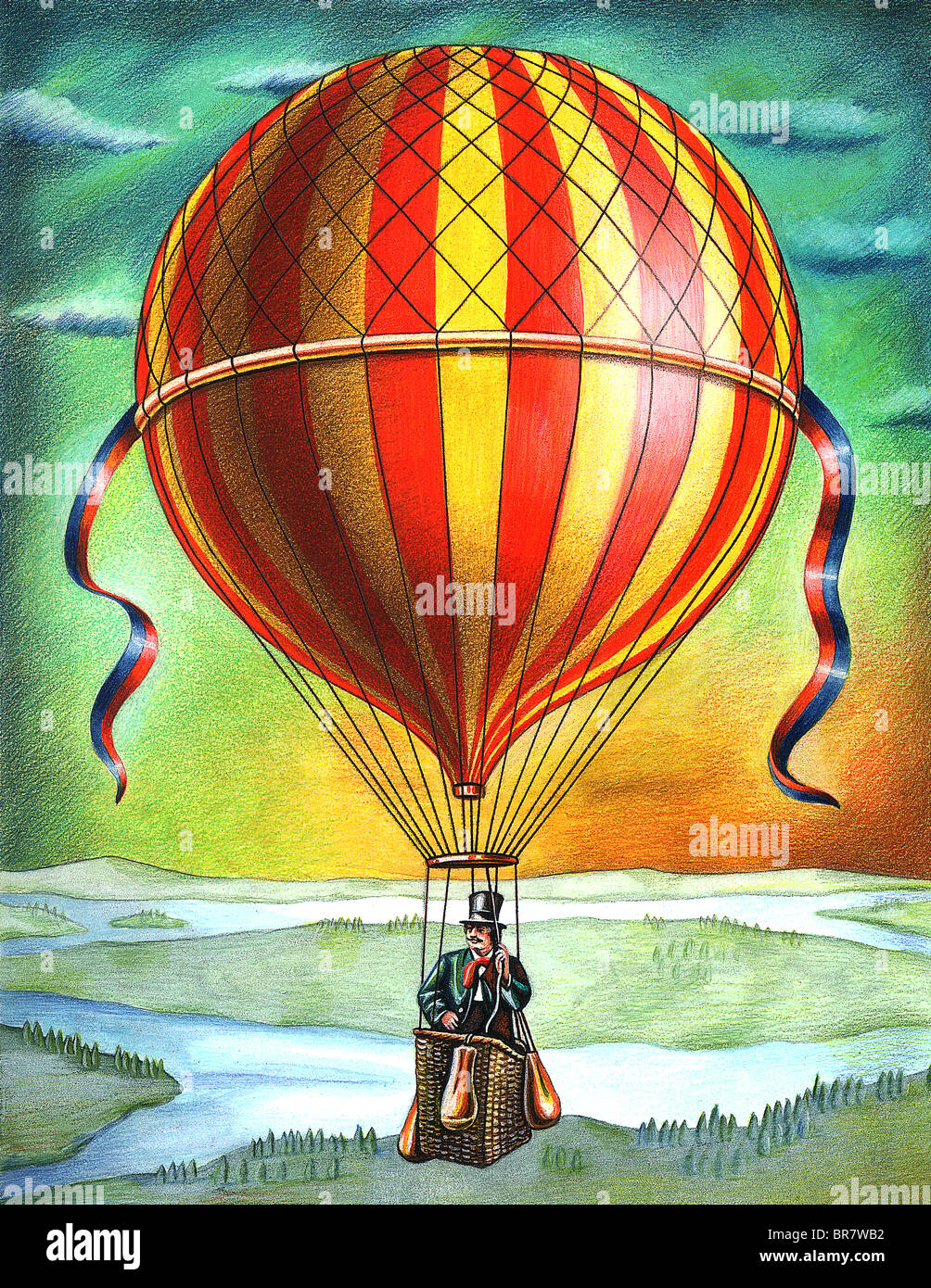 Un uomo in mongolfiera Foto Stock