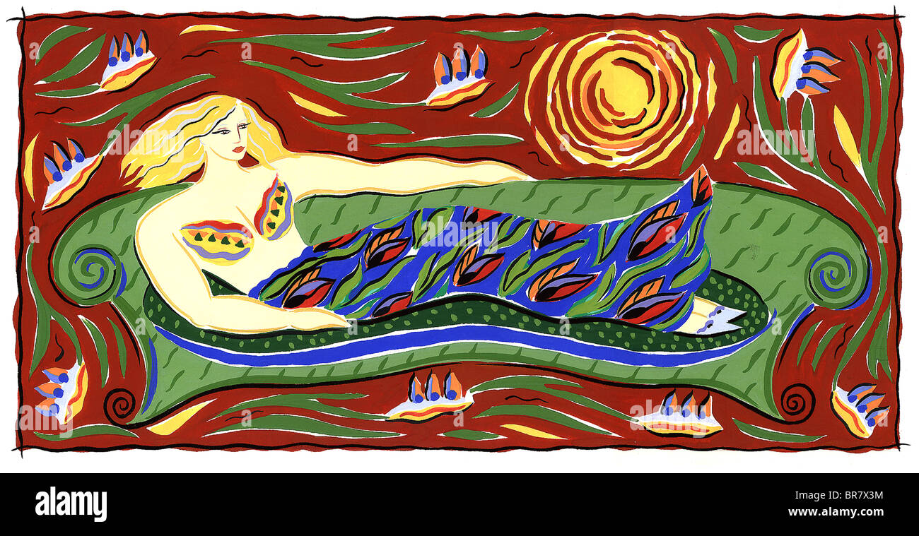 Donna sdraiata su una chaise lounge Foto Stock