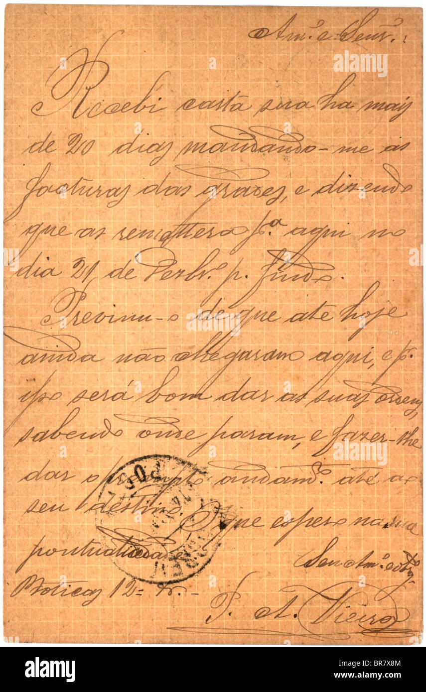 Cartolina Vintage con la scrittura di script e farà fede il timbro postale Foto Stock