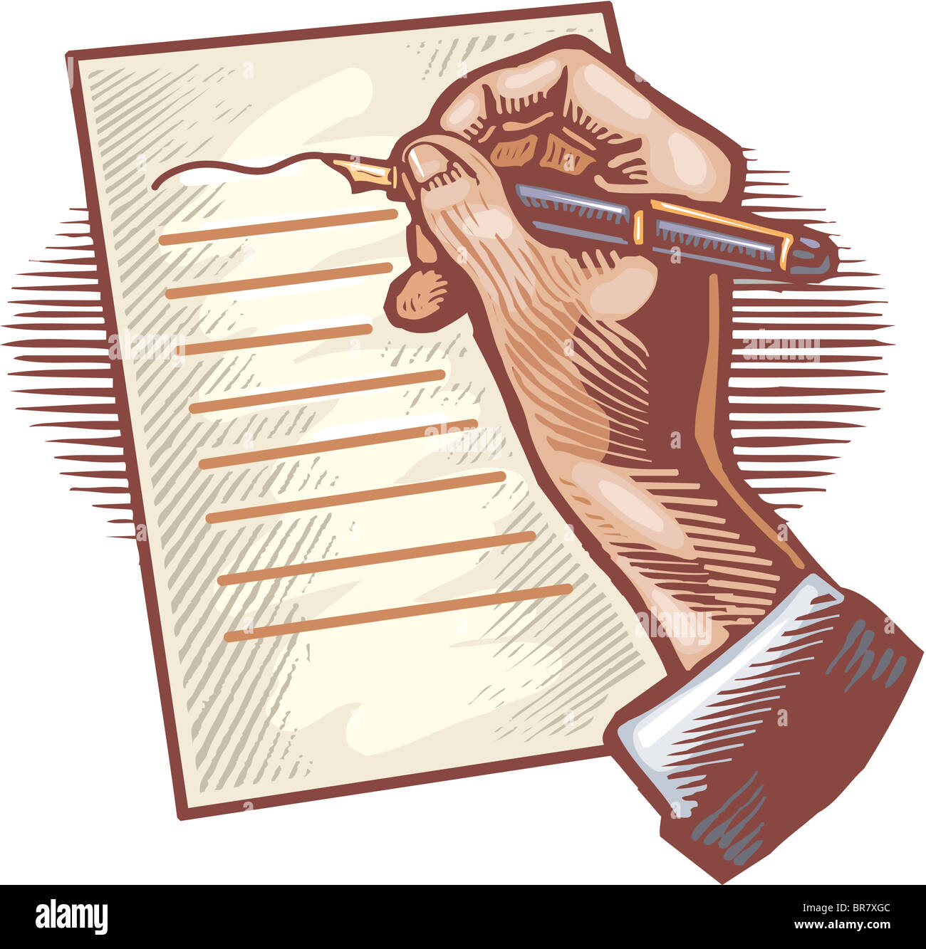 Una persona di scrivere una lettera con una penna Foto Stock