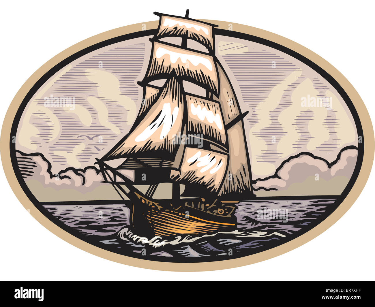 Illustrazione di un tall ship Foto Stock