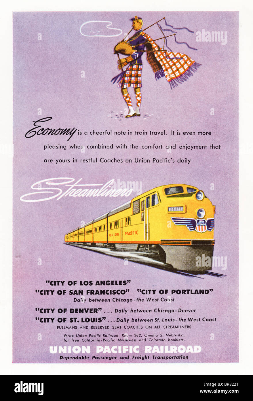 Rivista americana colore annuncio della Union Pacific Railroad circa 1950 Foto Stock
