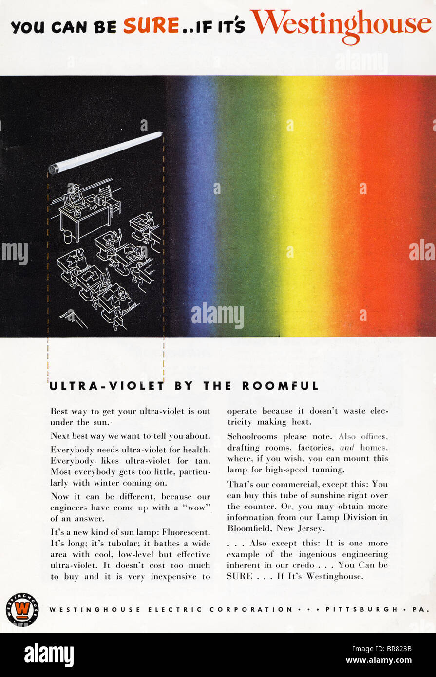 Rivista americana colore annuncio di Westinghouse Electric Corporation del 1950 circa Foto Stock