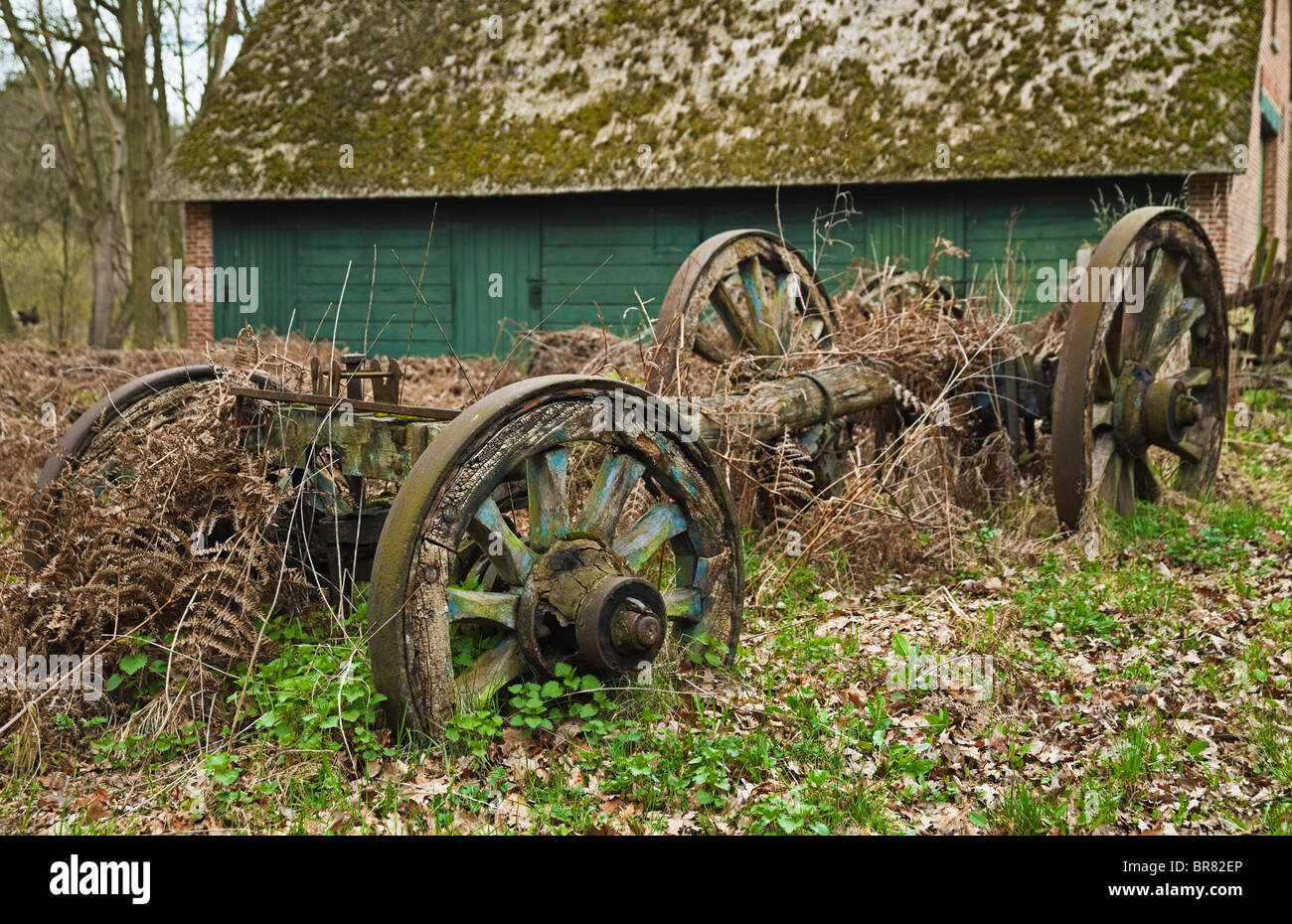 Resti di vecchio rovinato e abbandonata dray in legno Foto Stock