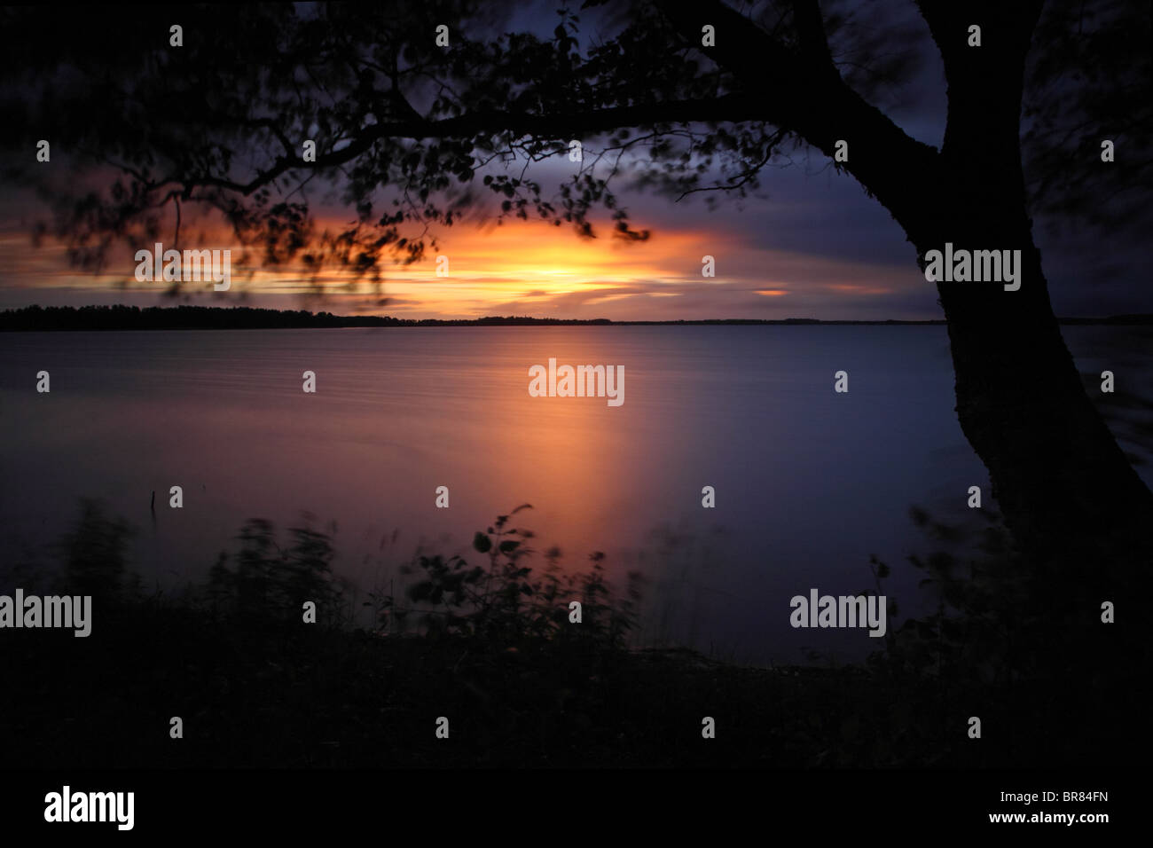 La luminosità del tramonto sul lago, Estonia, Autunno Foto Stock