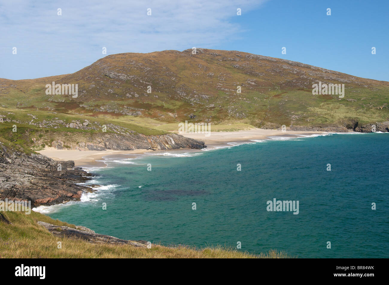 Mingulay Bay sull'isola deserta di Mingulay nelle Ebridi Esterne, Scozia Foto Stock