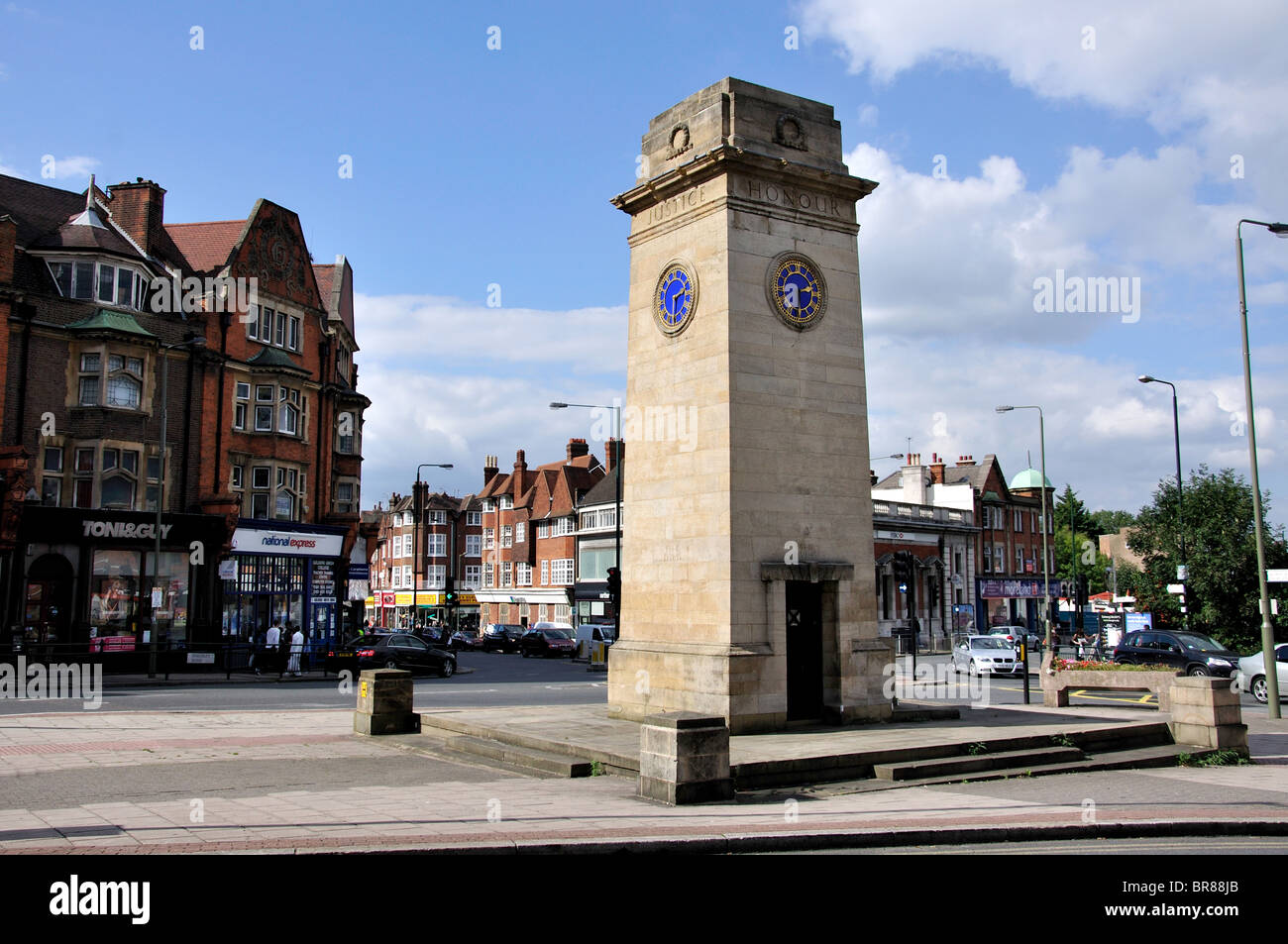 La Torre dell'Orologio, Finchley Road, Golders Green, London Borough of Barnet, Greater London, England, Regno Unito Foto Stock