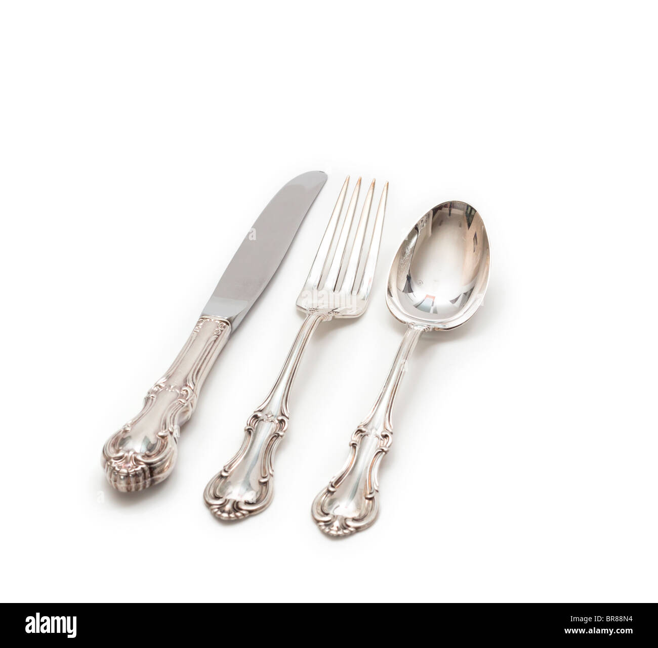 Coltello, forchetta, cucchiaio e Foto Stock