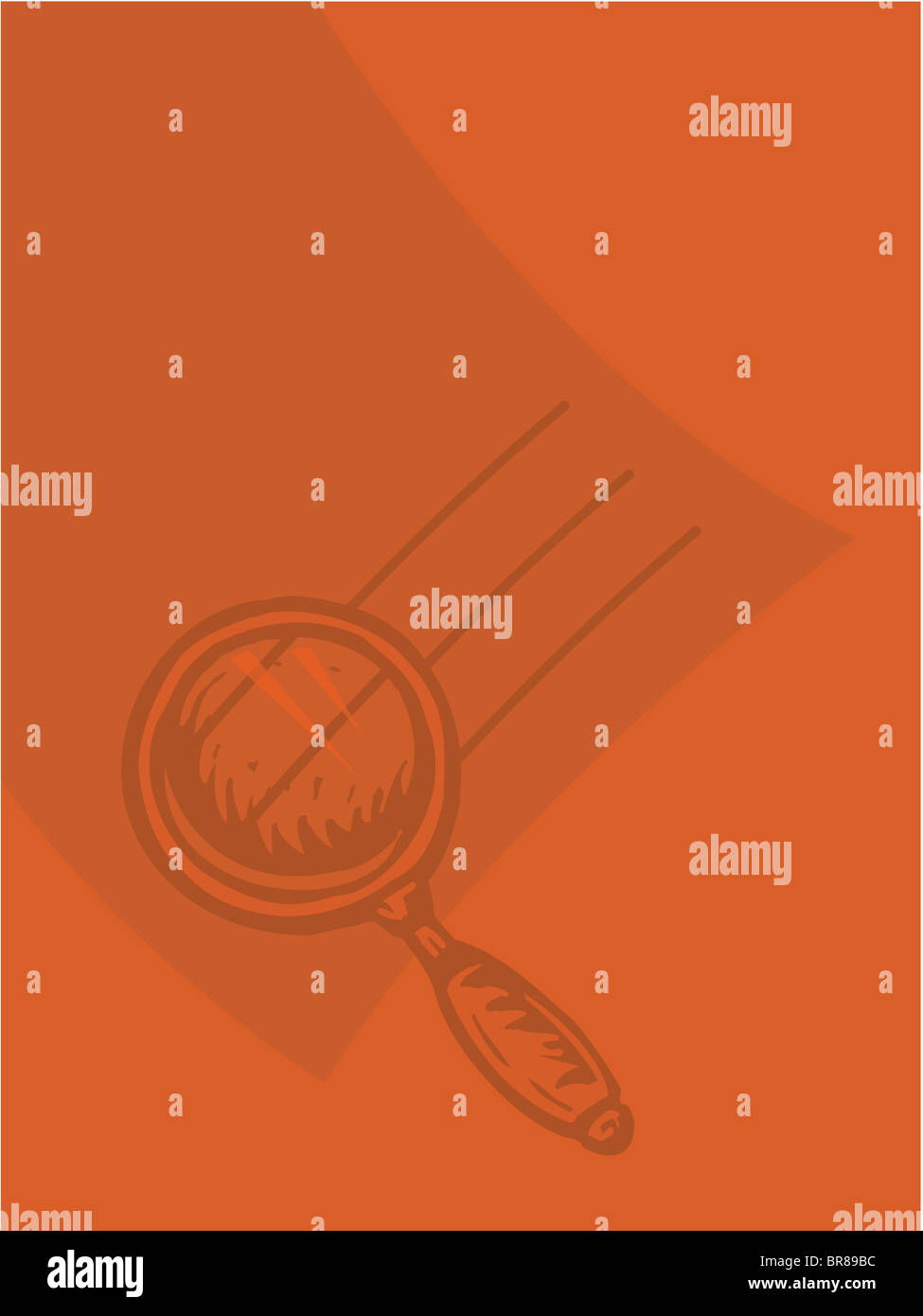 Una lente di ingrandimento contro uno sfondo arancione Foto Stock