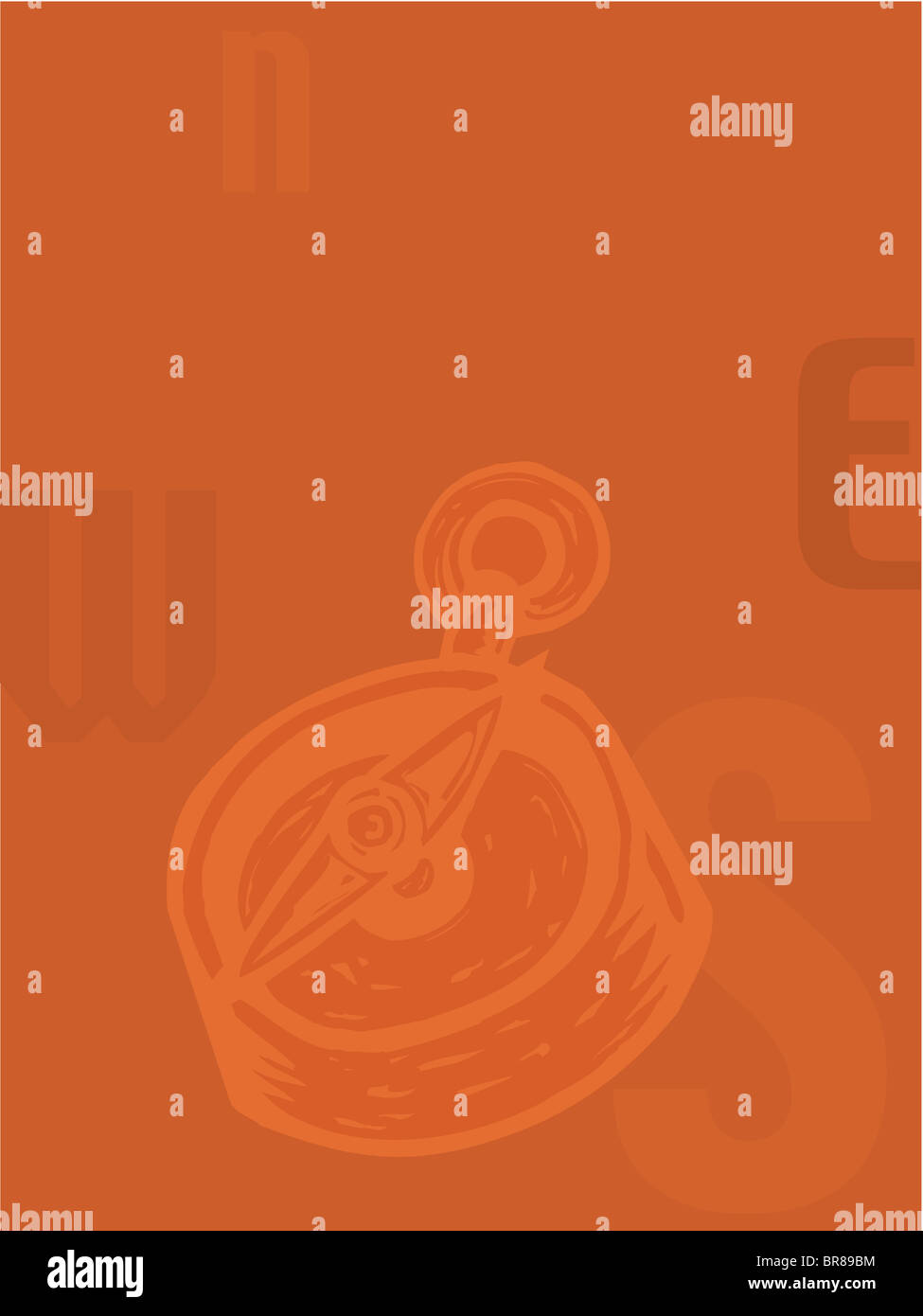 Illustrazione di una bussola contro uno sfondo arancione Foto Stock