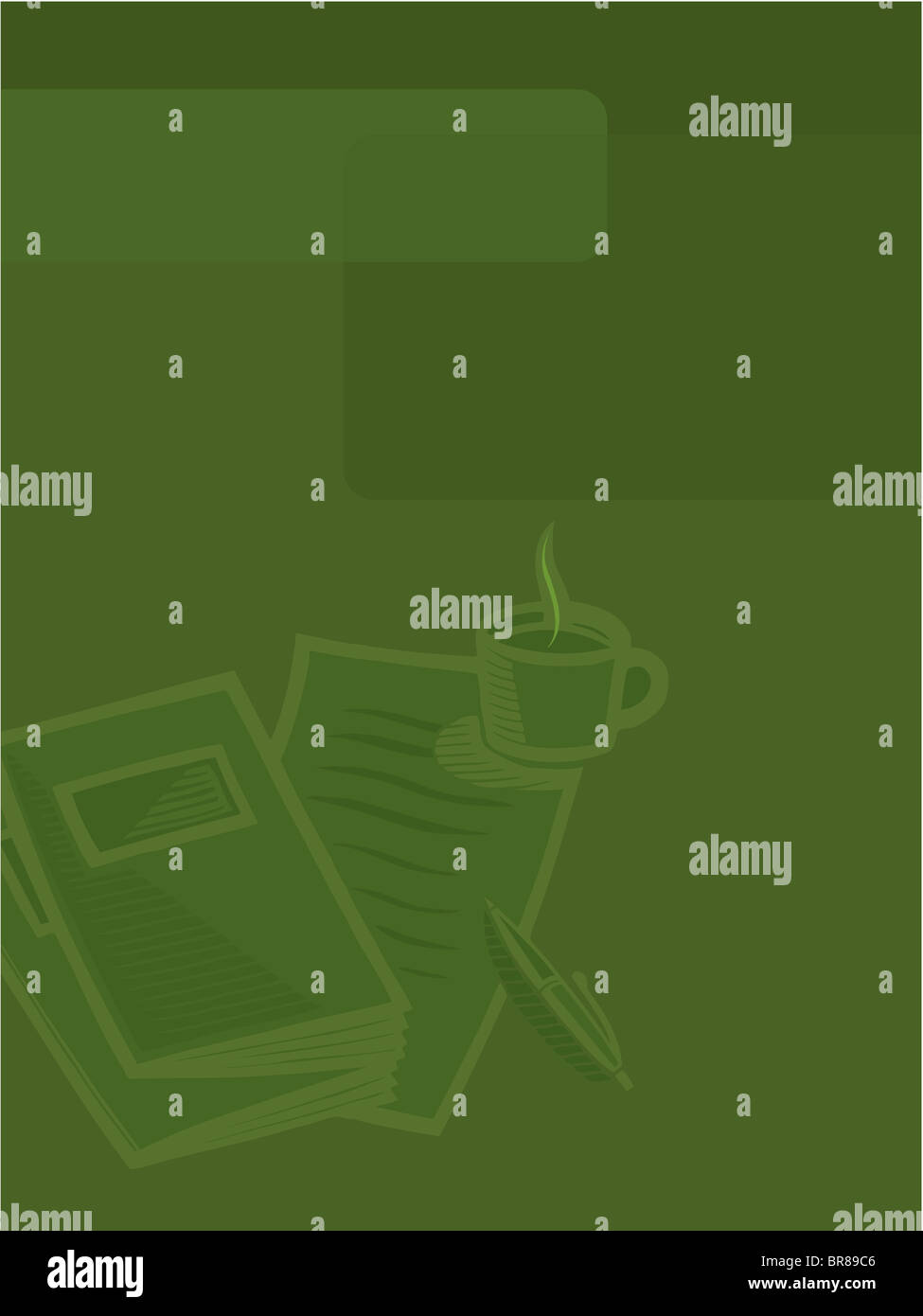 Illustrazione di carte commerciali e una tazza di caffè Foto Stock