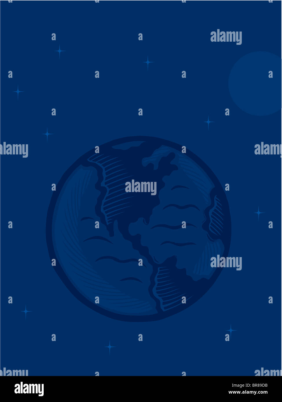 Illustrazione del pianeta terra contro uno sfondo blu scuro Foto Stock