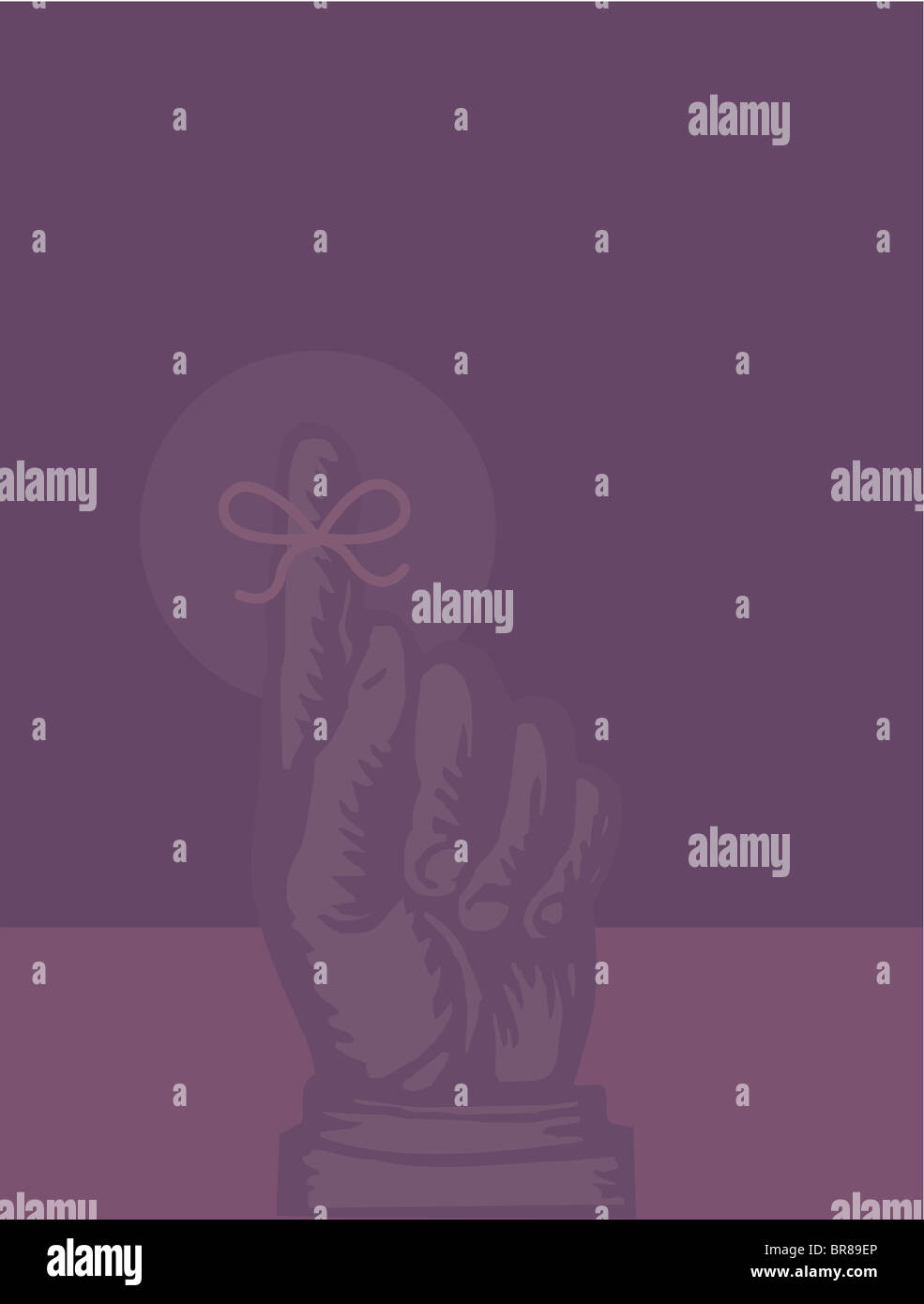 Illustrazione di un nastro legato attorno ad un dito come promemoria Foto Stock