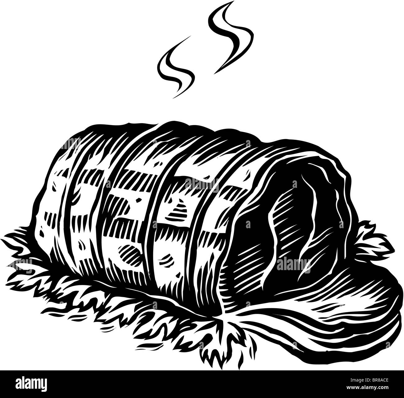 Un bianco e nero disegno di arrosto di manzo pronto per essere servito Foto Stock