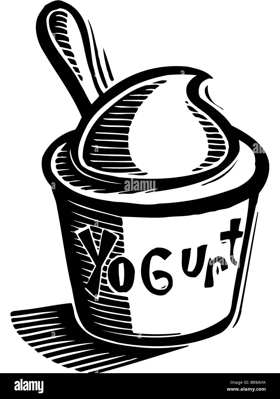 Una tazza di yogurt in bianco e nero Foto Stock