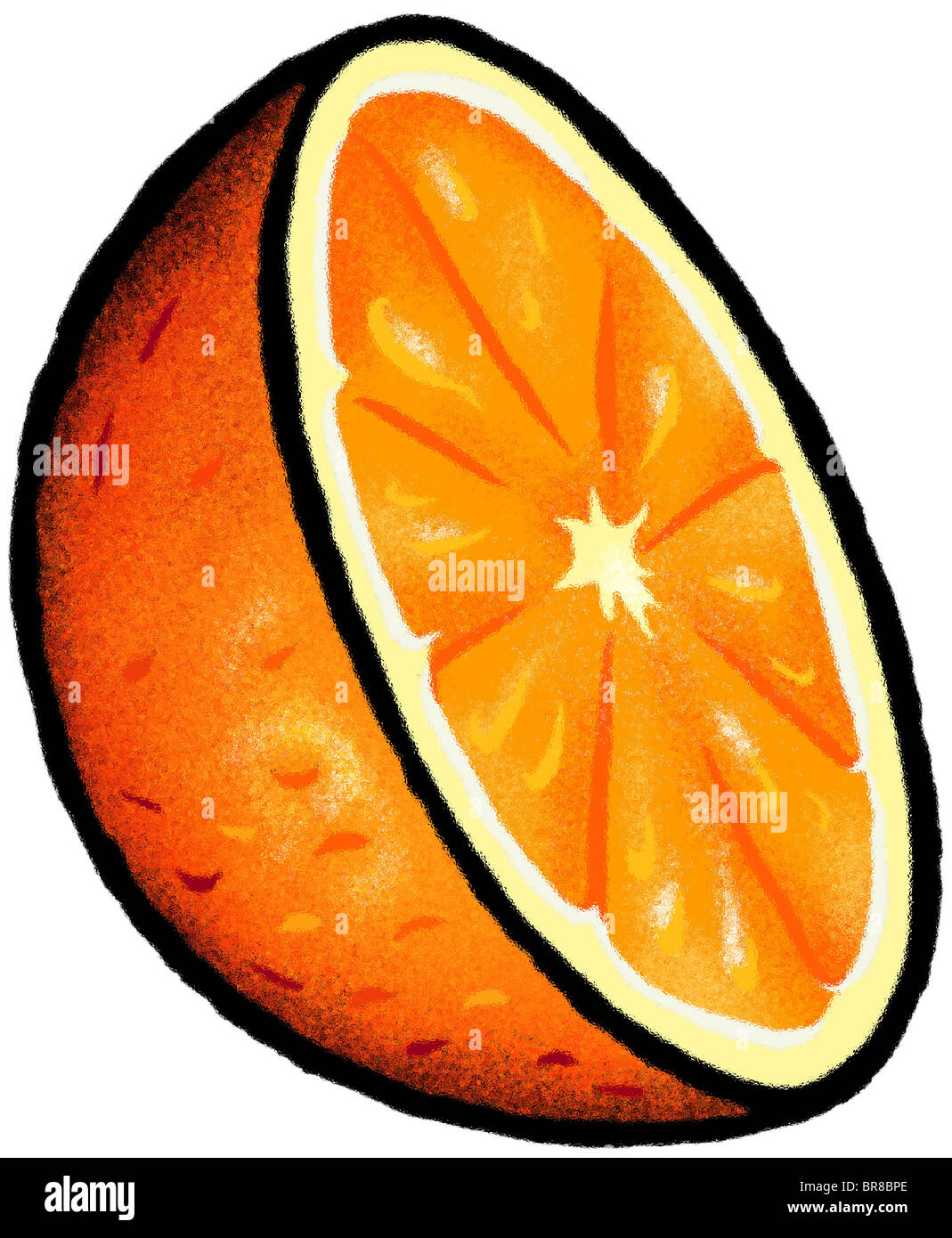 Una illustrazione di un arancio tagliate a metà Foto Stock