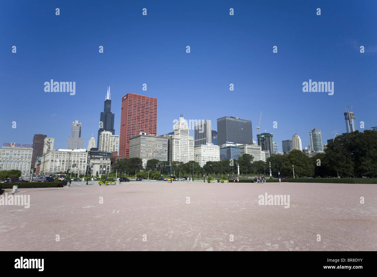 Grant Park e sullo skyline di Chicago Foto Stock
