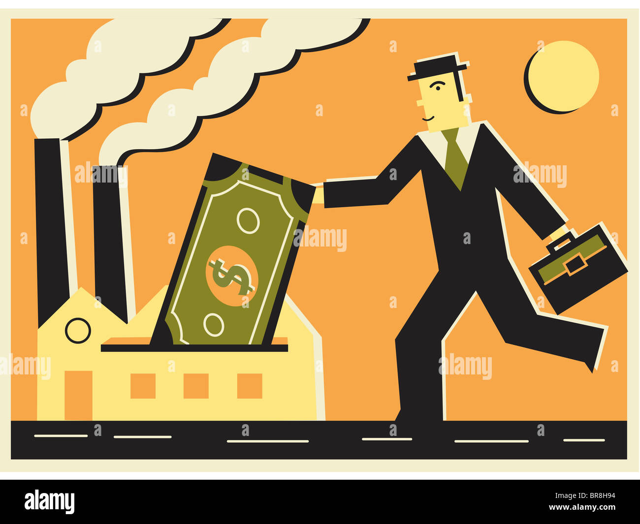 L'uomo depositare denaro in una fabbrica, investendo Foto Stock