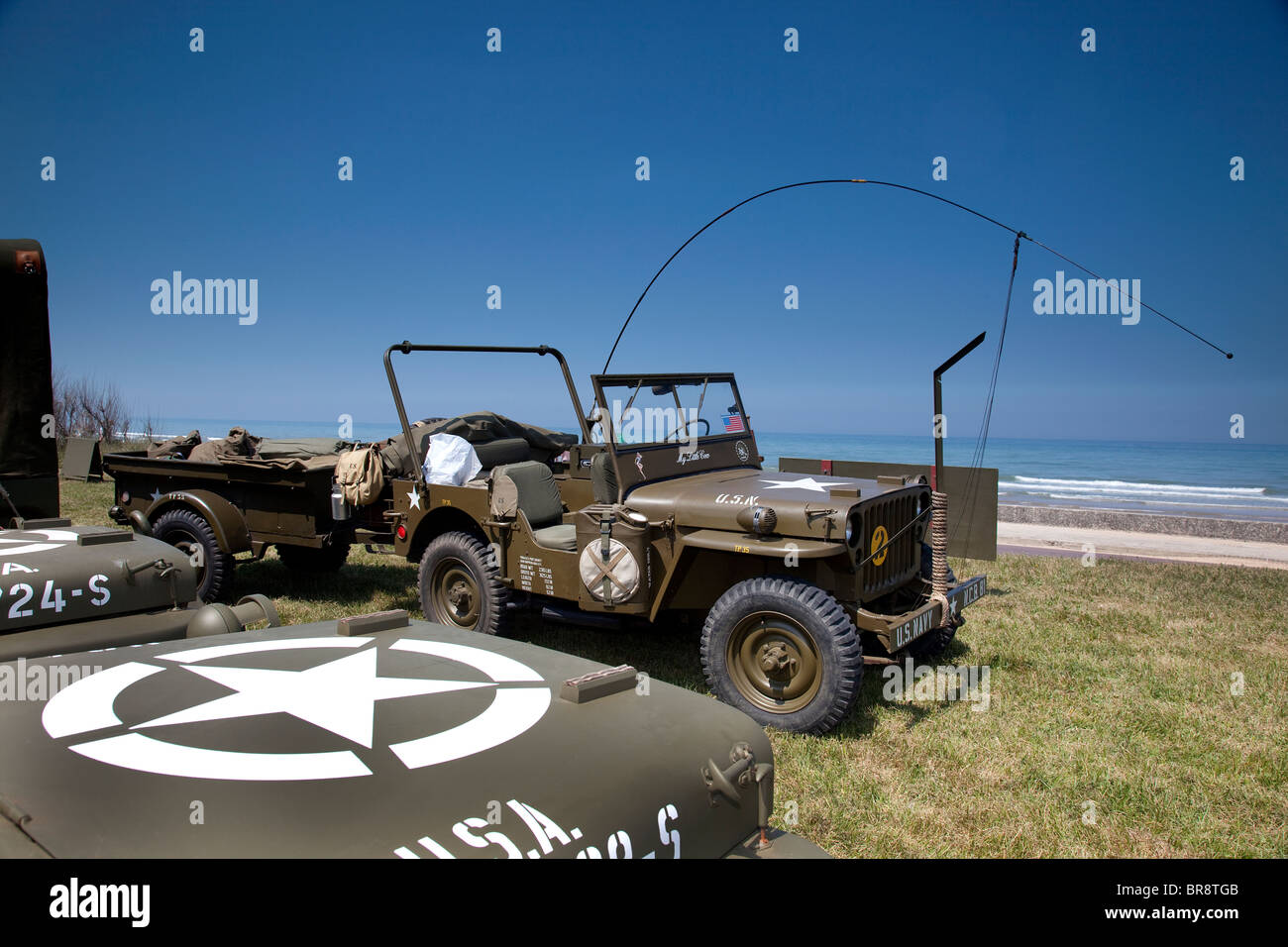 US Army D giorno rievocazione camp a Omaha Beach Normandia Francia Foto Stock