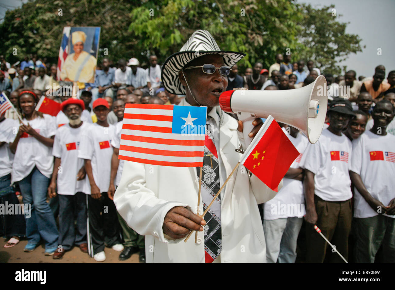 I liberiani celebrare il presidente cinese di visita Foto Stock