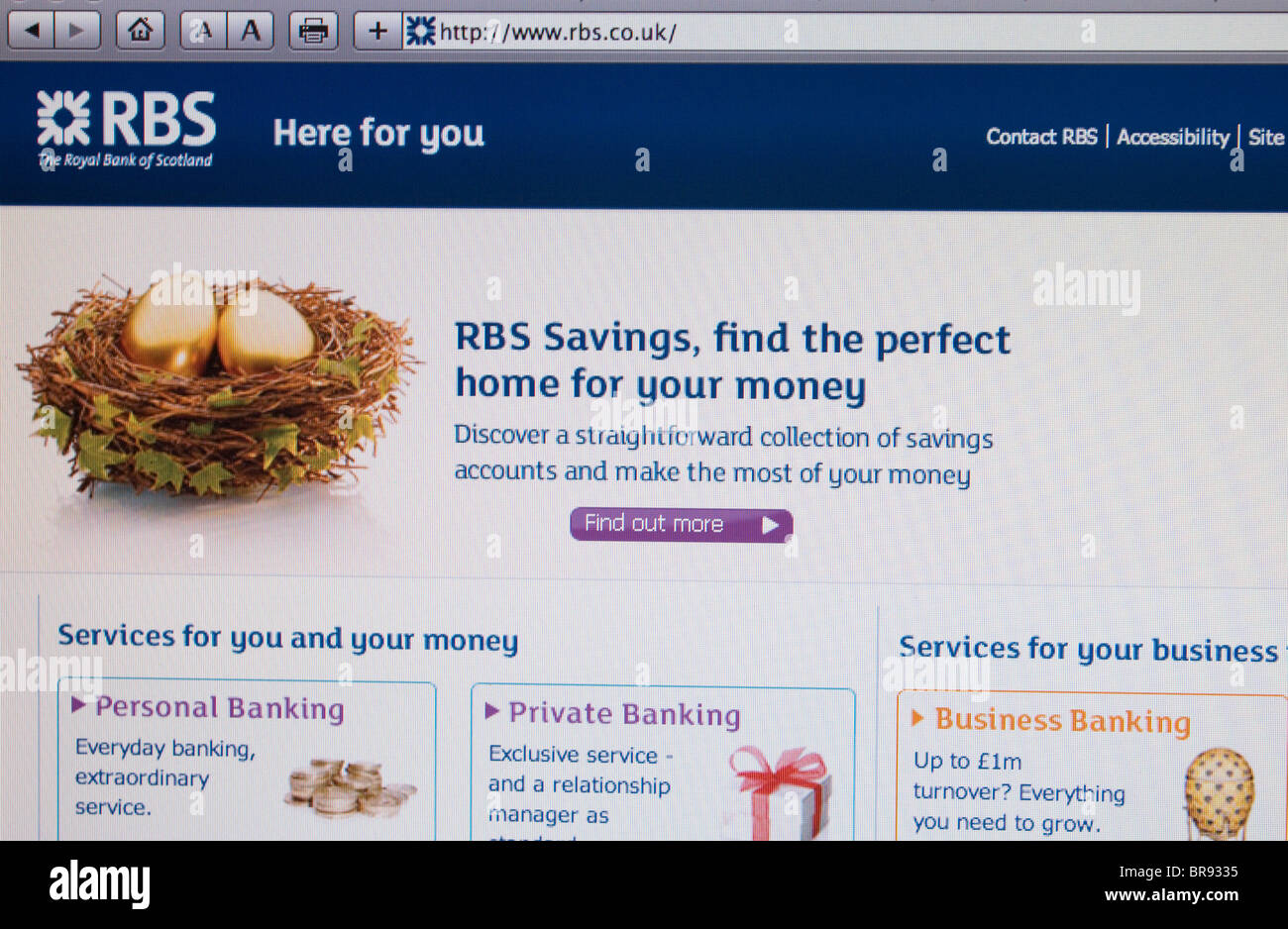 RBS Royal Bank of Scotland Screenshot Foto Stock