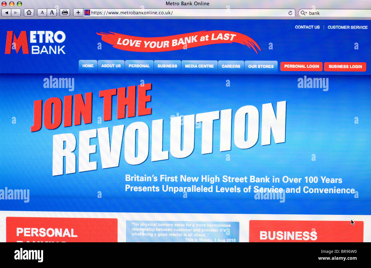Metro Bank Screenshot del sito web Foto Stock