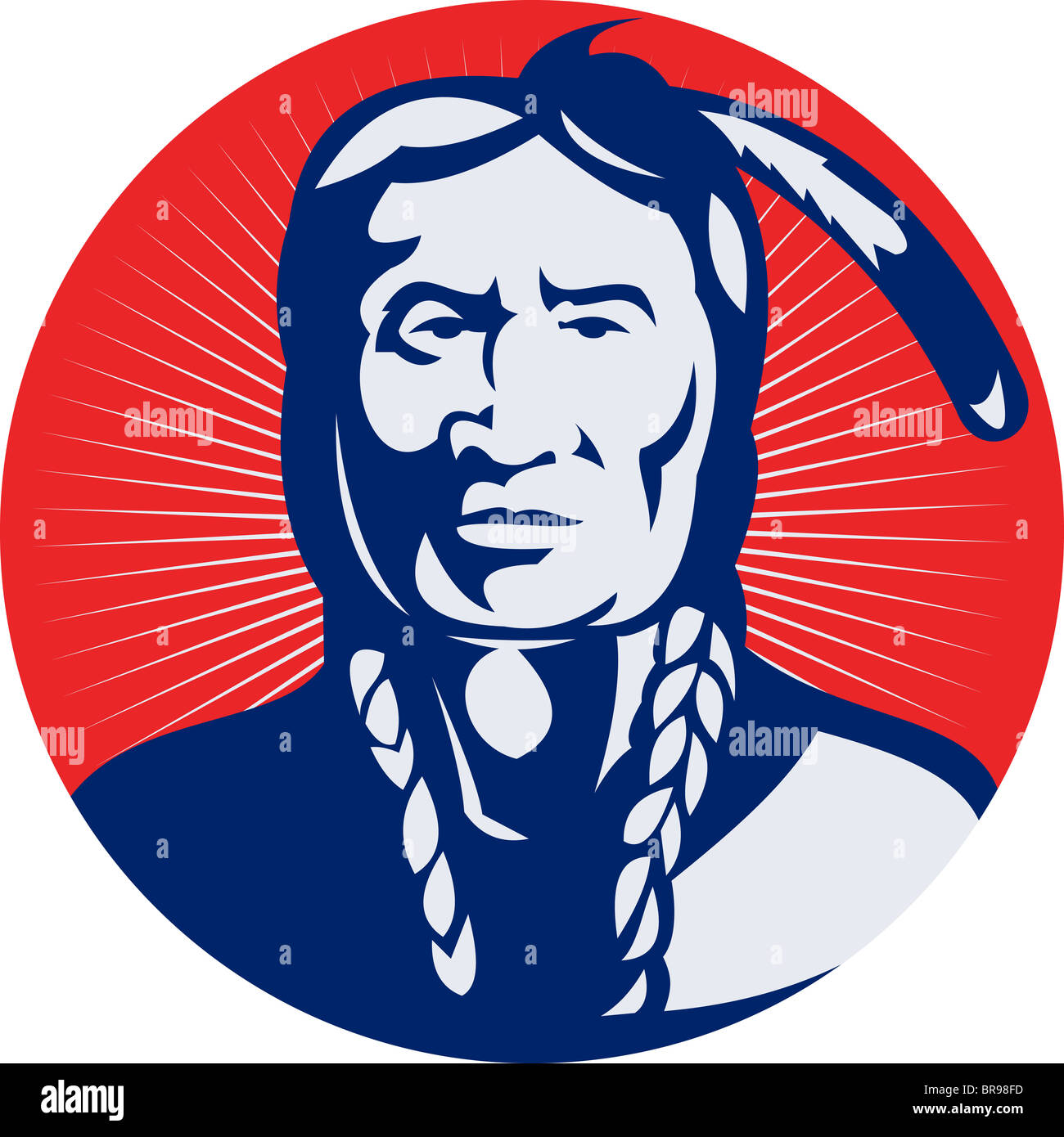 Native American Indian chief rivolta verso la facciata in stile retrò illustrazione Foto Stock