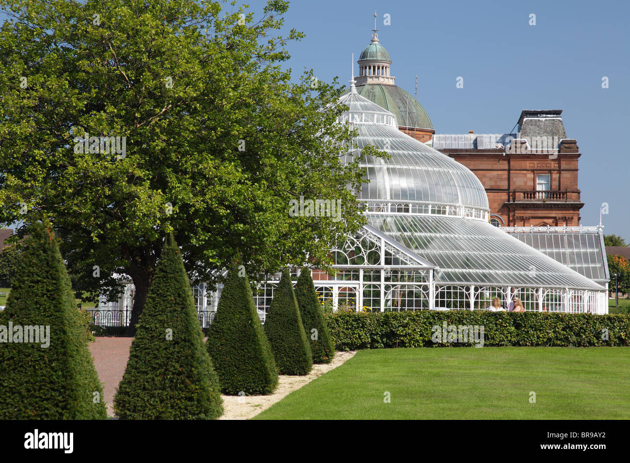 Glasgow Winter Garden su Glasgow Green in estate, Scozia, Regno Unito Foto Stock