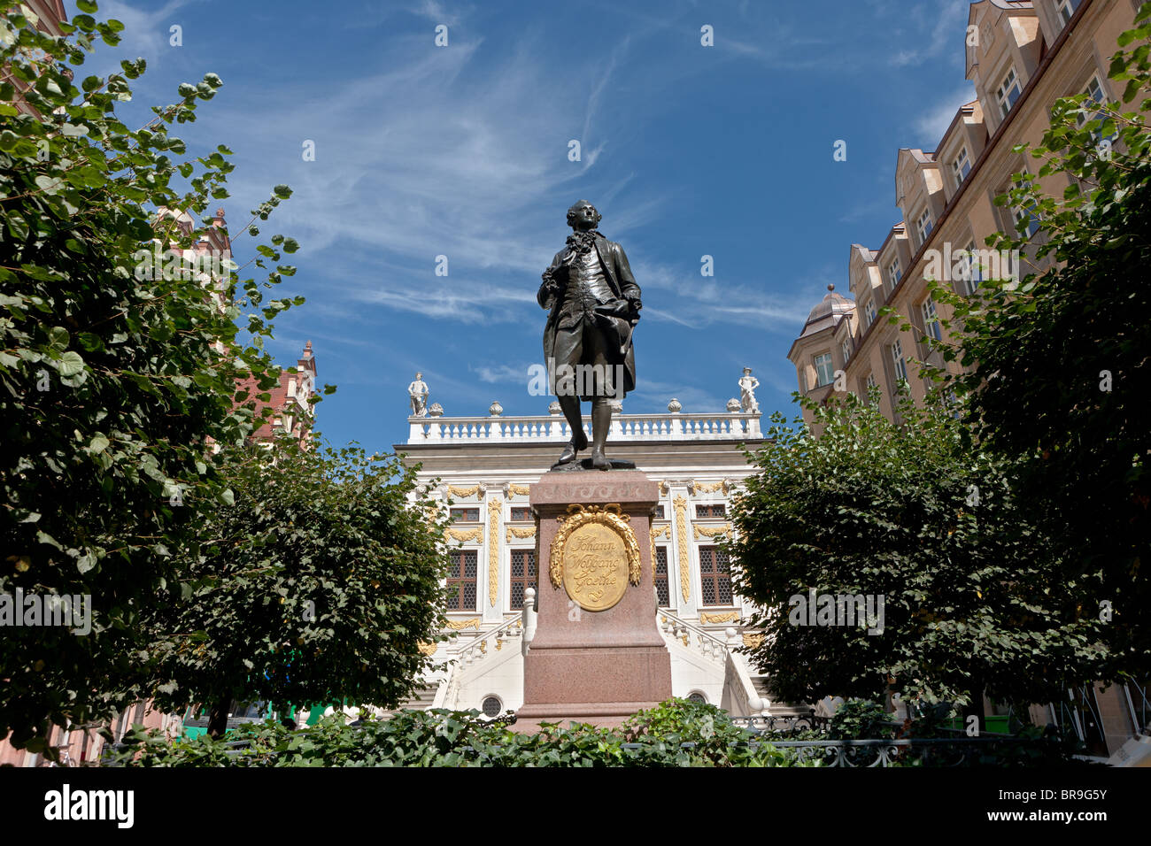 Una statua di lo scrittore tedesco Goethe a Lipsia, una città nella parte orientale dello stato tedesco della Sassonia. Foto Stock