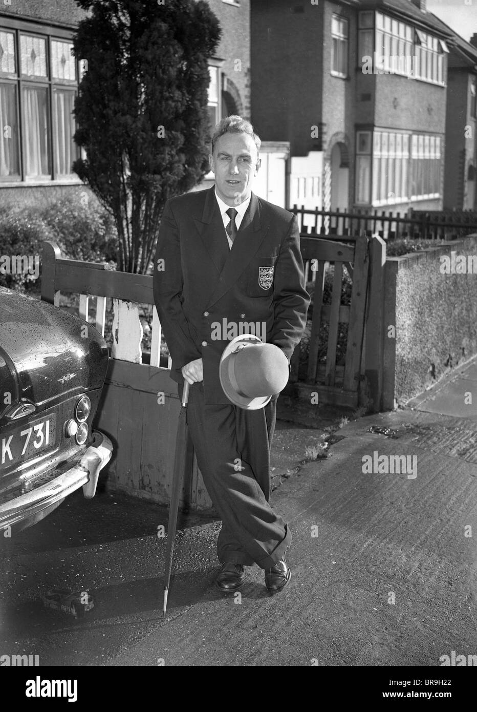 Wolverhampton Wanderers calciatore Billy Wright preparando per il pensionamento da football 1958 Foto Stock