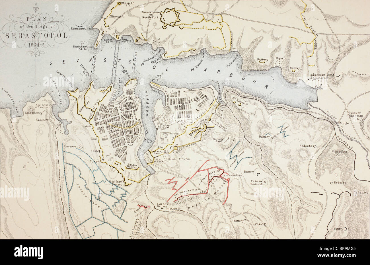 Piano d'assedio di Sebastopoli, 1854 a 1855. Foto Stock