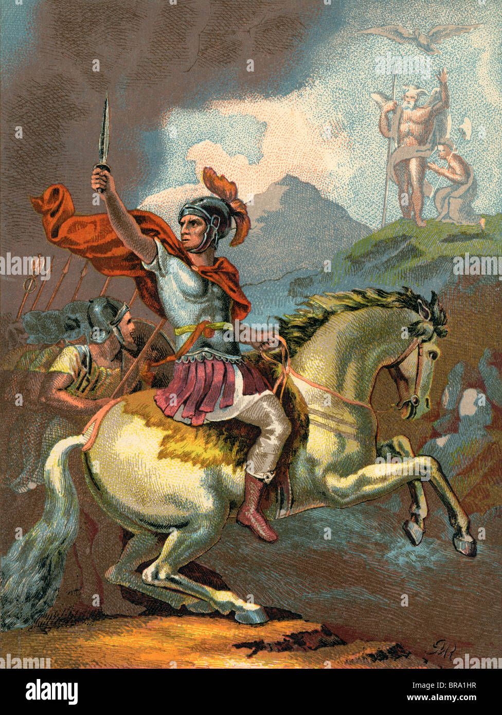 49 A.C. ROMAN Julius Caesar CESAR conduce le sue truppe dal cavallo attraverso il fiume Rubicone Foto Stock