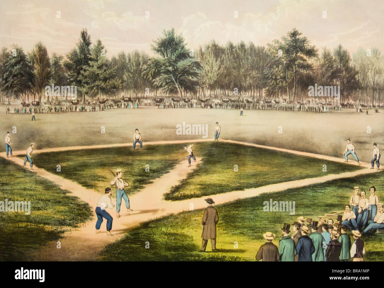 CURRIER & IVES CAMPIONATO DI INCISIONE DI BASEBALL GIOCO ELYSIAN FIELDS HOBOKEN NJ 1800 1860 1865 BASE GIOCO A SFERA Foto Stock