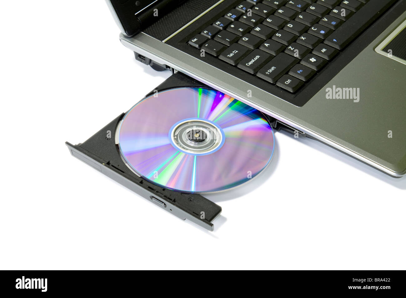 Dettaglio di un laptop con open e caricate unità dvd Foto Stock