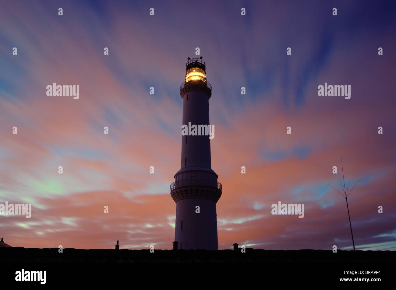 Corpino Ness faro di notte, Aberdeen Scotland Foto Stock