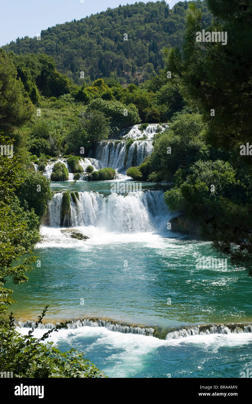 La cascata nel Parco Nazionale di Krka, Croazia, Europa Foto Stock