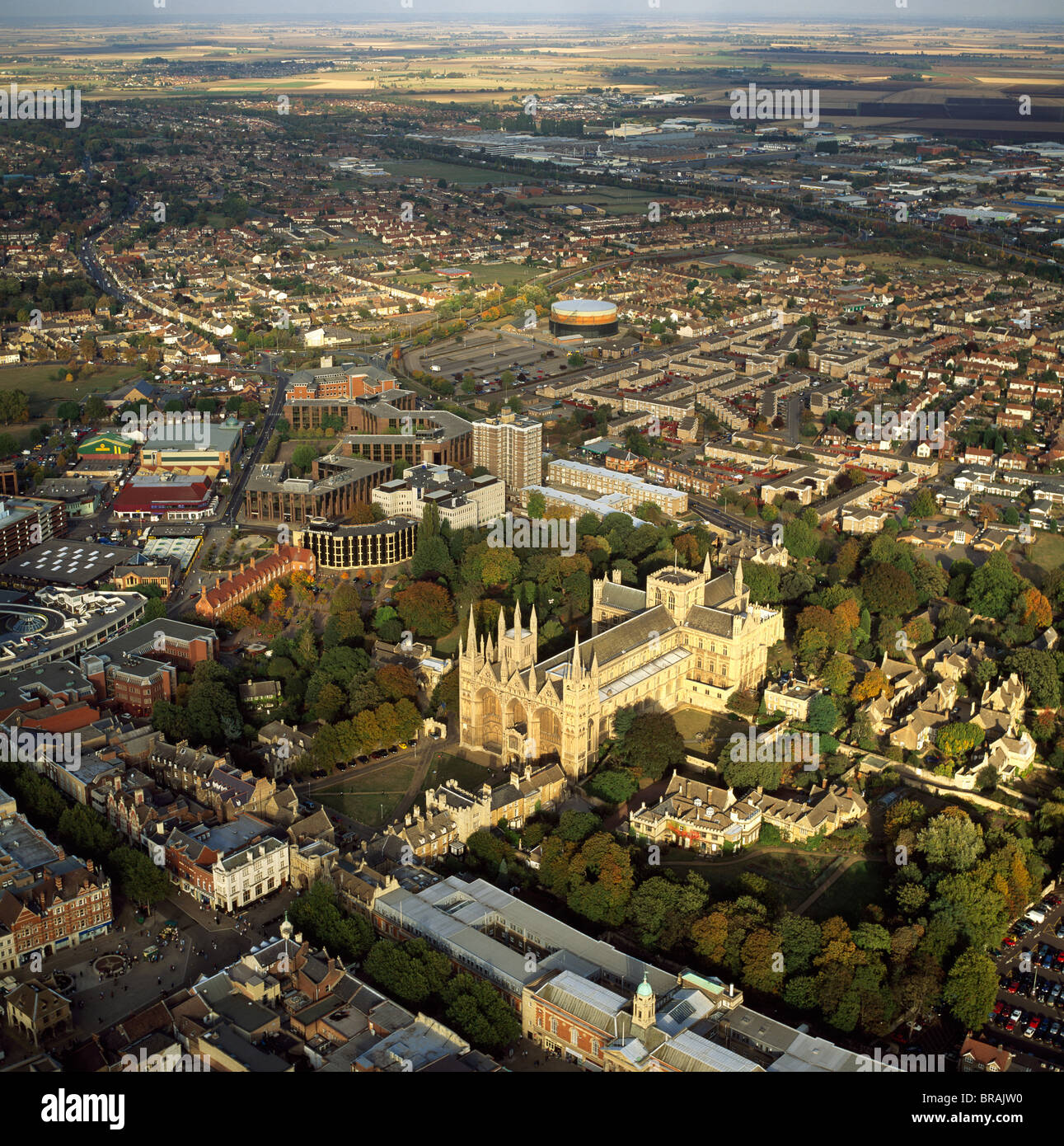 Vista aerea di Peterborough Cathedral e la città di Peterborough, CAMBRIDGESHIRE, England, Regno Unito, Europa Foto Stock