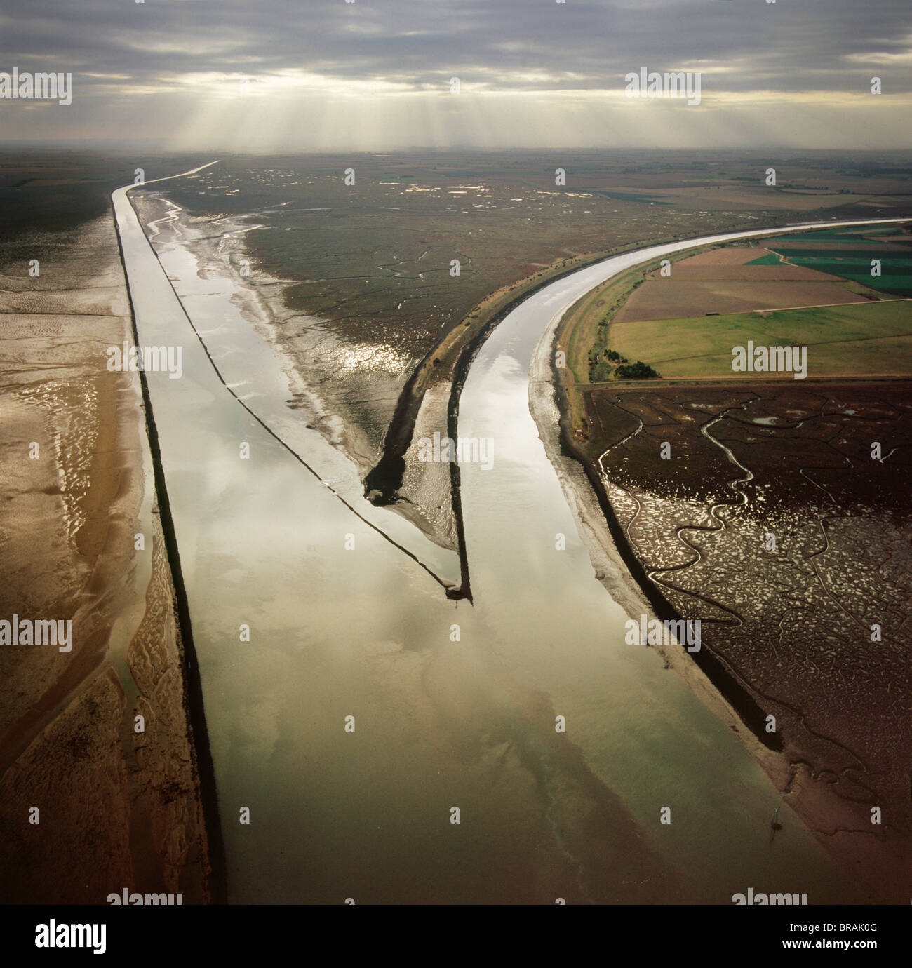 Immagine aerea di boa nero sabbia, il cuoio capelluto, la Haven, Frampton Marsh, il lavaggio, Lincolnshire, England, Regno Unito, Europa Foto Stock