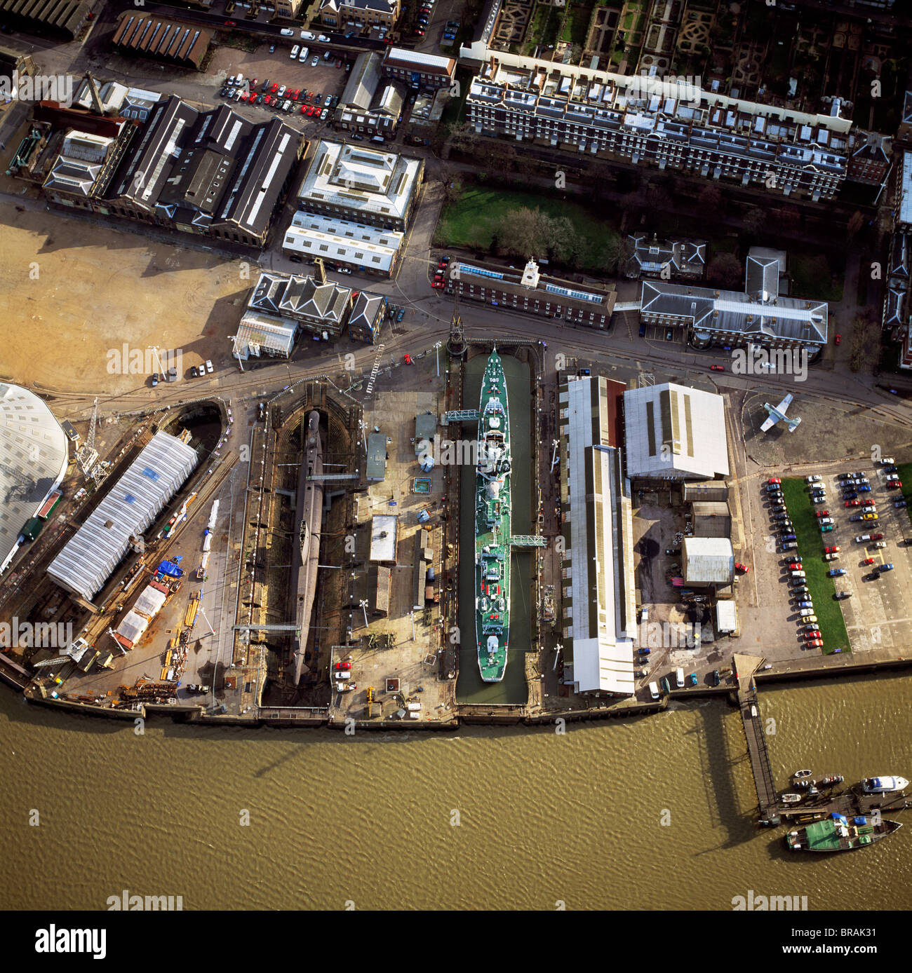 Immagine aerea di Chatham Historic Dockyard, un museo marittimo, Chatham, Kent, England, Regno Unito, Europa Foto Stock