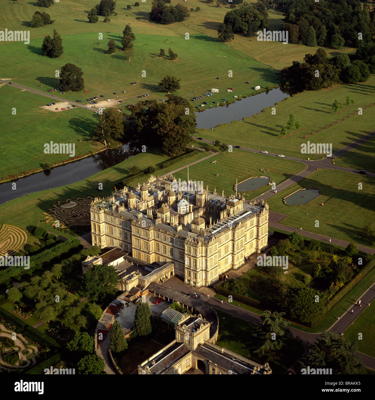 Immagine aerea di Longleat, una casa di paese inglese, Horningsham, vicino Warminster, Wiltshire, Inghilterra, Regno Unito, Europa Foto Stock
