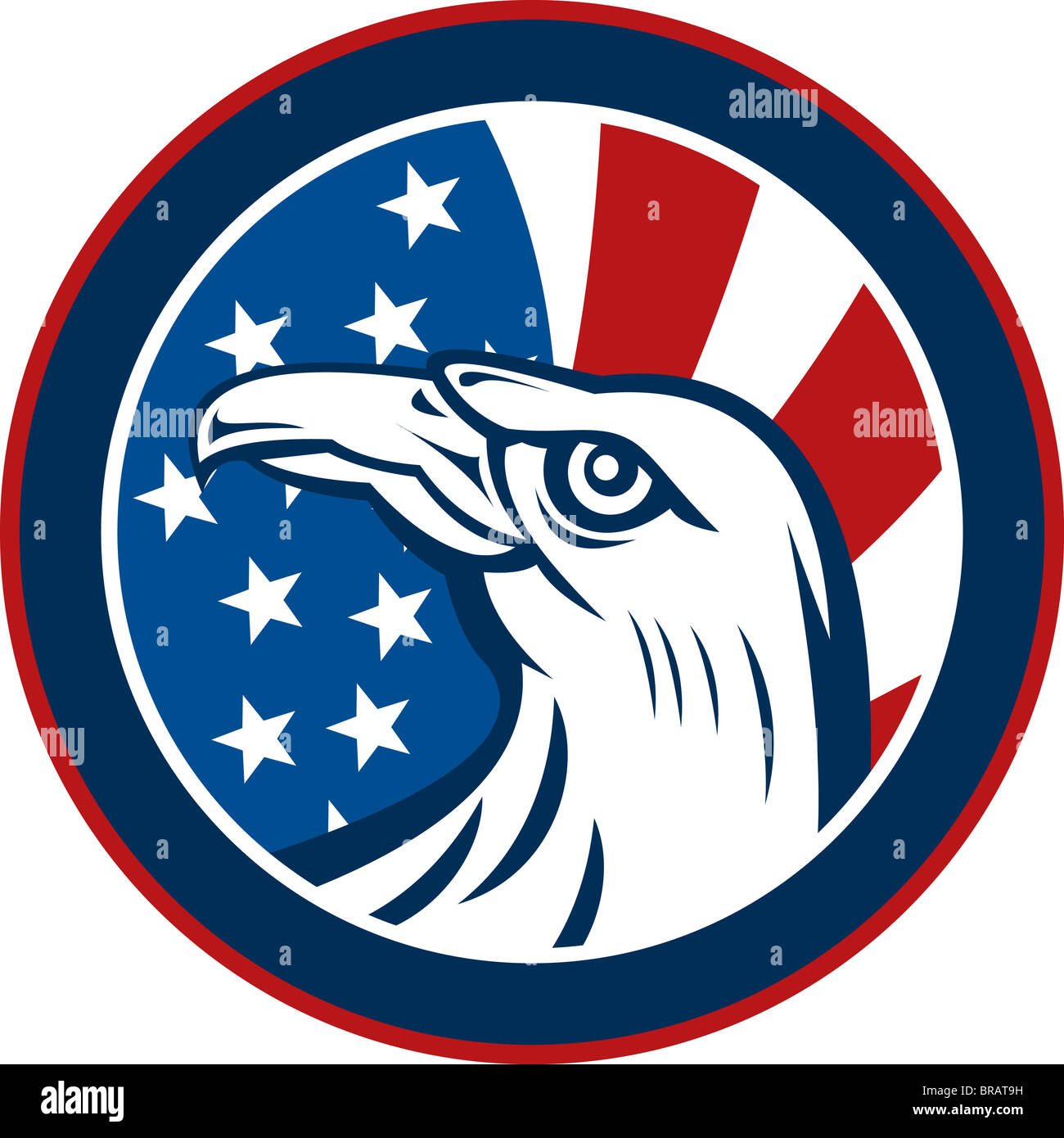 American Eagle a stelle e strisce flag impostato all'interno di un cerchio su sfondo bianco fatto in stile retrò illustrazione Foto Stock