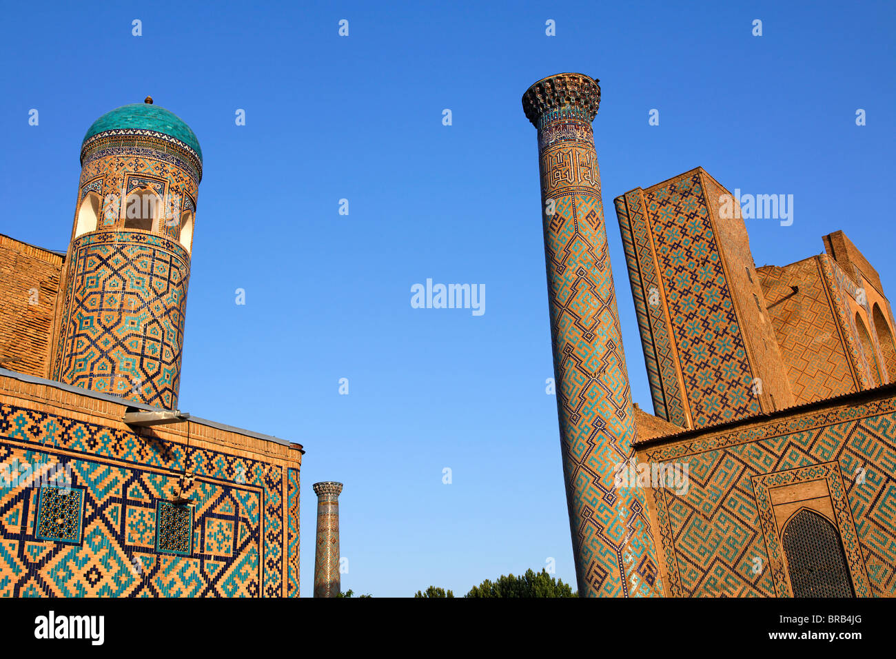 Dettagli architettonici del Registan, Samarcanda, Uzbekistan Foto Stock